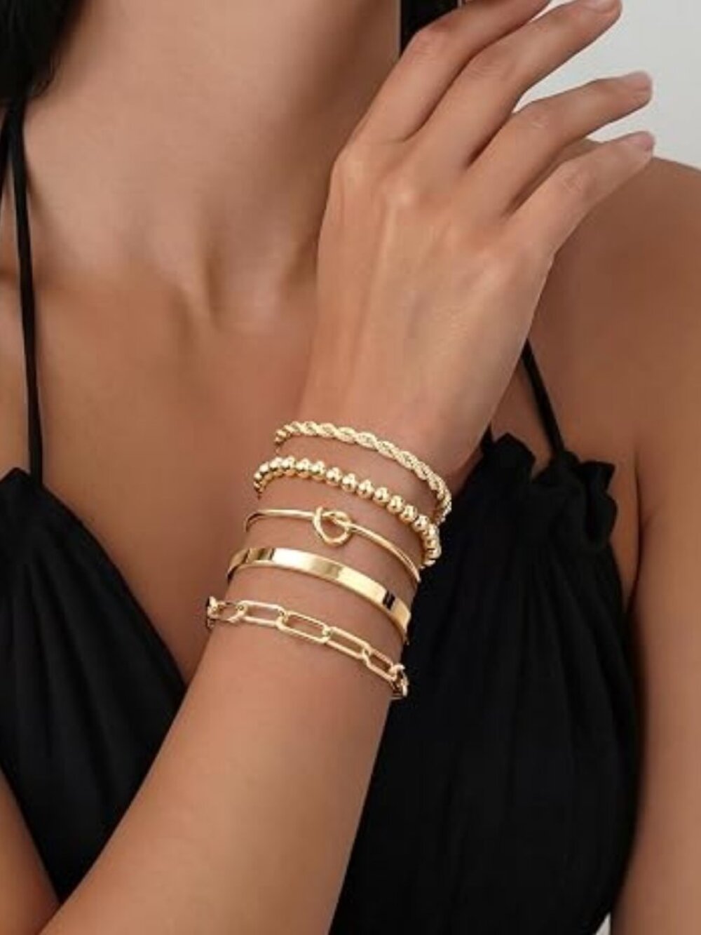 Gold Bracelet Set for Women 14K Gold Plated Stackable Cuff Bangles